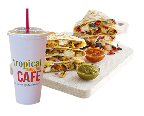 Tropical Smoothie cafe quesadillas and smoothie